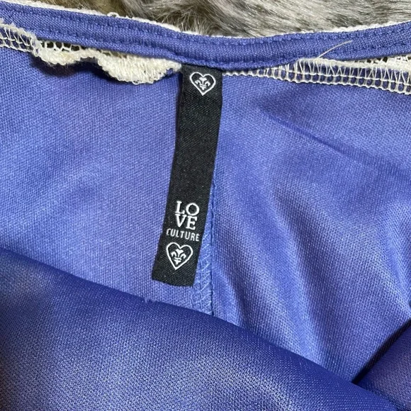 #0139 Love Culture Off White Lace Overlay Royal Blue Lining Cut-out Back Dress-L - Picture 7 of 9